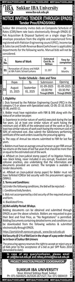 Sukkur IBA University Tender Notice